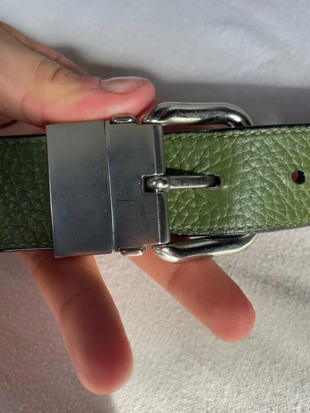 Coach Reversible Black and Green Leather Belt with Silver Buckle